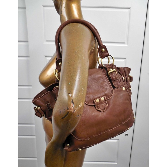 Linea Pelle Soft Brown Leather Studded Tote Bag - Picture 2 of 6